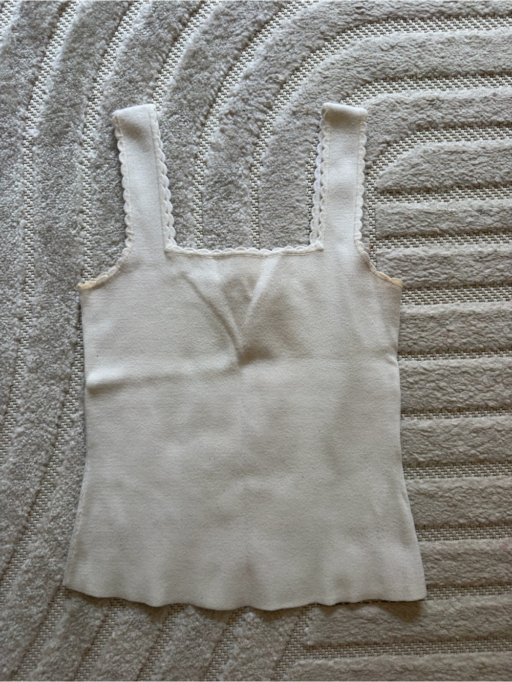 Sezane Women's Cream Knit Square-Neck scalloped Tank Top